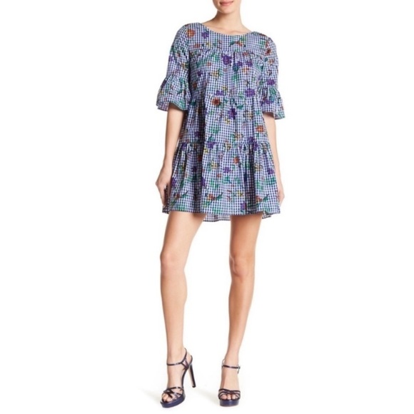 NWT Romeo & Juliet Couture Floral & Gingham Ruffle Dress - Picture 1 of 8